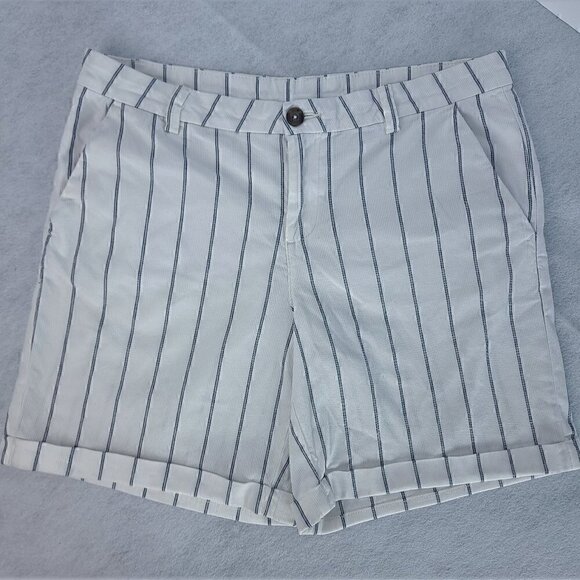 Esmara Cream With Navy Stripes Summer Shorts Size 10 - Picture 1 of 7